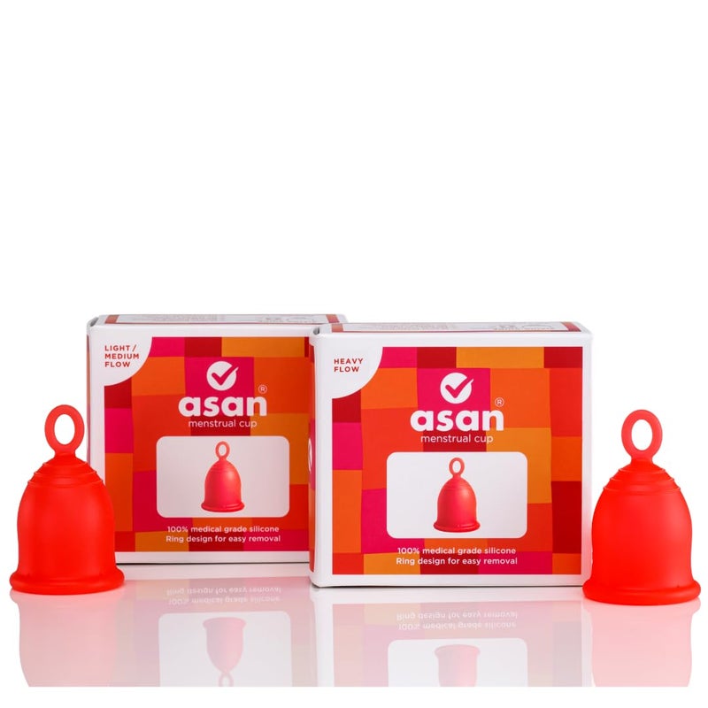 Asan Menstrual Cups - Light/Medium & Heavy Flow (Combo Pack, 2 Sizes) | Easy Insertion & Removal with Ring Design | 12 Hour Leakproof & Reusable | Medical Grade Silicone I Eco-Friendly Period Products